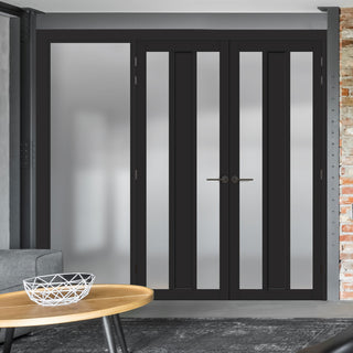 Image: Bespoke Room Divider - Eco-Urban® Avenue Eco-Urban® Door Pair DD6410F - Frosted Glass with Full Glass Side - Premium Primed - Colour & Size Options