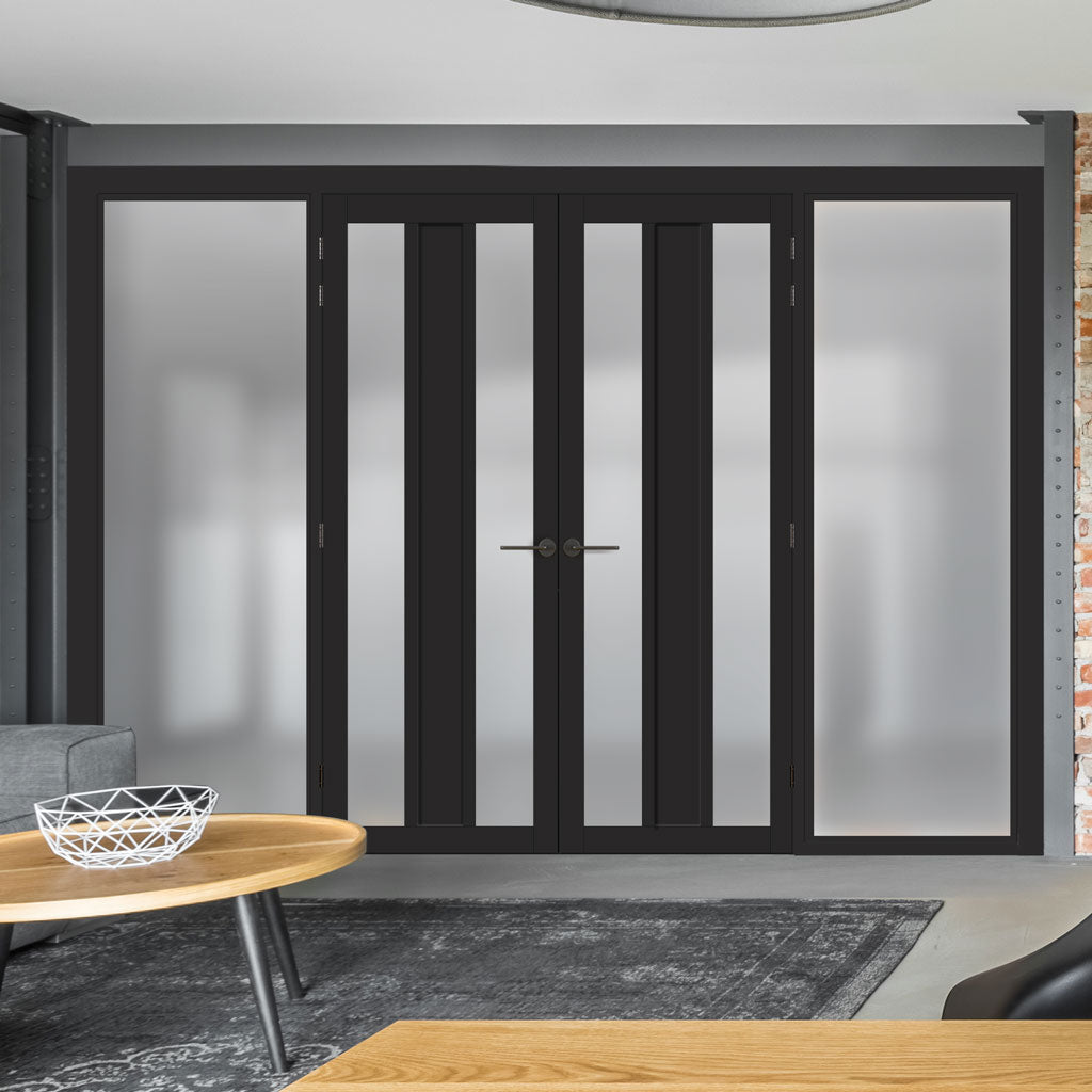 Bespoke Room Divider - Eco-Urban® Avenue Door Pair DD6410F - Frosted Glass with Full Glass Sides - Premium Primed - Colour & Size Options