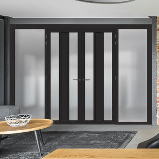 Image: Bespoke Room Divider - Eco-Urban® Avenue Door Pair DD6410F - Frosted Glass with Full Glass Sides - Premium Primed - Colour & Size Options