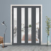 Eco-Urban Avenue 2 Pane 1 Panel Solid Wood Internal Door Pair UK Made DD6410G Clear Glass - Eco-Urban® Stormy Grey Premium Primed