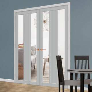 Image: Eco-Urban Avenue 2 Pane 1 Panel Solid Wood Internal Door Pair UK Made DD6410G Clear Glass  - Eco-Urban® Mist Grey Premium Primed