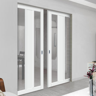 Image: Handmade Eco-Urban® Avenue 2 Pane 1 Panel Double Absolute Evokit Pocket Door DD6410G Clear Glass - Colour & Size Options