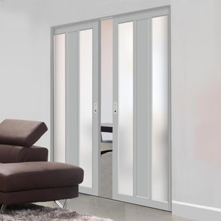 Image: Handmade Eco-Urban® Avenue 2 Pane 1 Panel Double Absolute Evokit Pocket Door DD6410SG Frosted Glass - Colour & Size Options