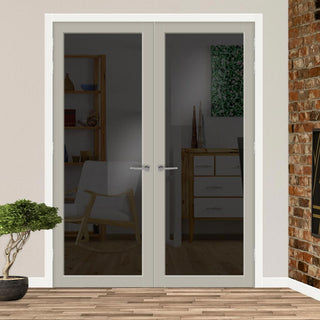 Image: Baltimore 1 Pane Solid Wood Internal Door Pair UK Made DD6301SG - Tinted Glass - Eco-Urban® Mist Grey Premium Primed