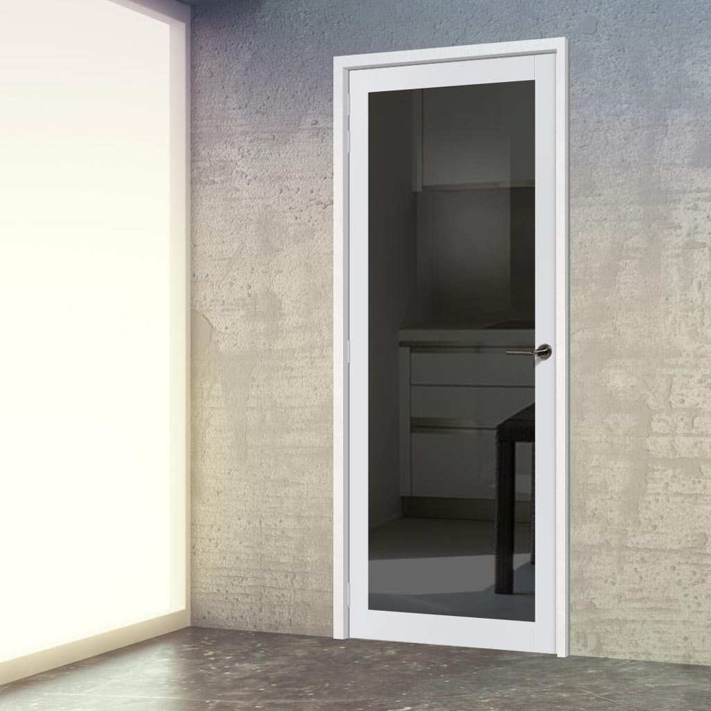 Baltimore 1 Pane Solid Wood Internal Door UK Made DD6301SG - Tinted Glass - Eco-Urban® Cloud White Premium Primed