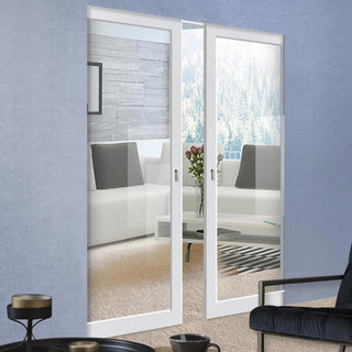 Image: Handmade Eco-Urban® Baltimore 1 Pane Double Absolute Evokit Pocket Door DD6301G - Clear Glass - Colour & Size Options