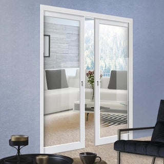 Image: Handmade Eco-Urban® Baltimore 1 Pane Double Evokit Pocket Door DD6301G - Clear Glass - Colour & Size Options