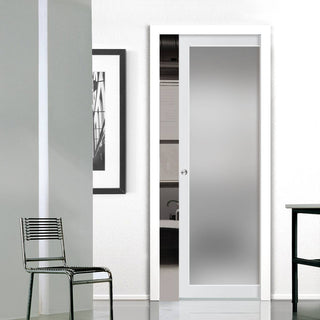 Image: Handmade Eco-Urban® Baltimore 1 Pane Single Evokit Pocket Door DD6301SG - Frosted Glass - Colour & Size Options