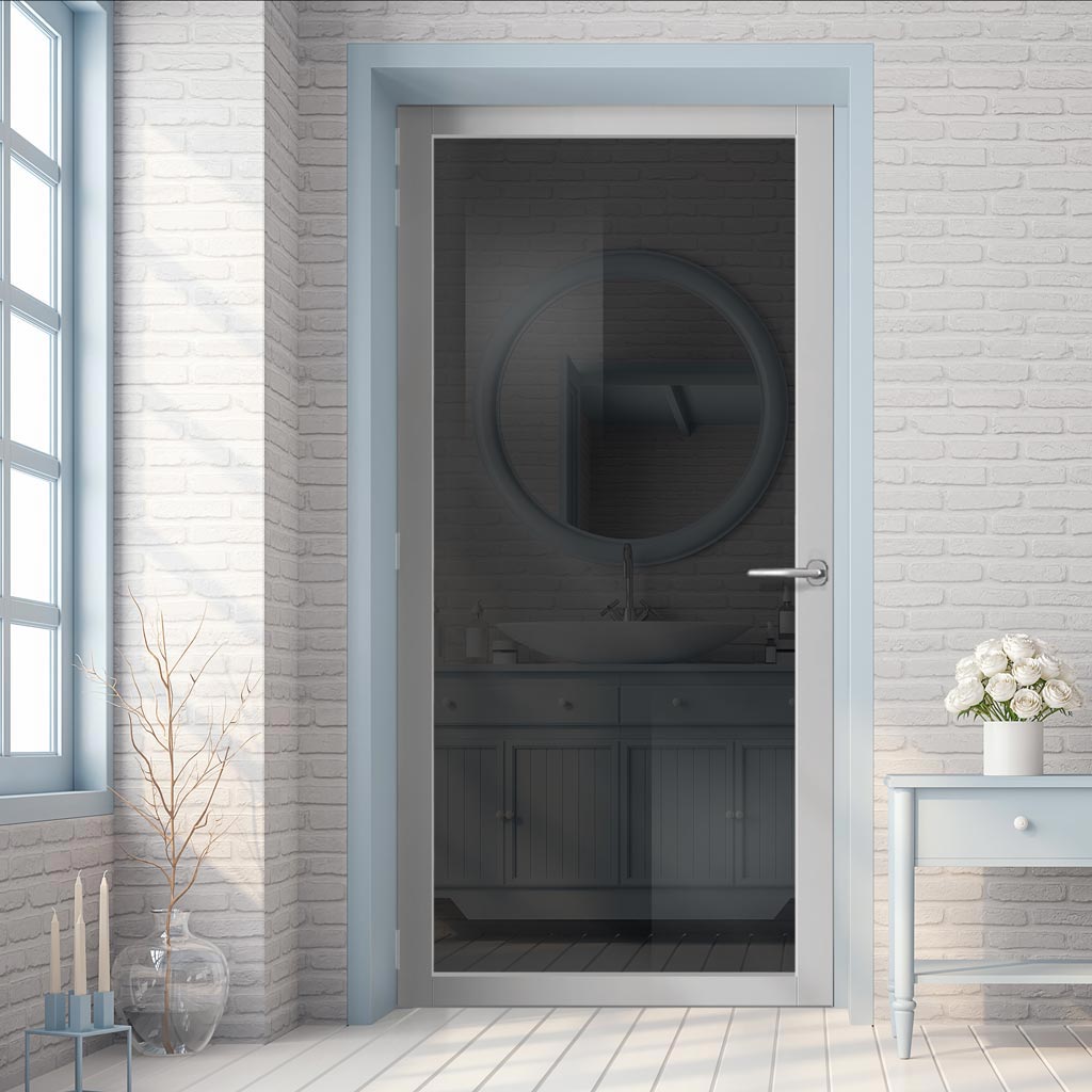 Baltimore 1 Pane Solid Wood Internal Door UK Made DD6301SG - Tinted Glass - Eco-Urban® Mist Grey Premium Primed