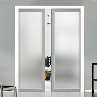 Image: Bespoke Handmade Eco-Urban® Baltimore 1 Pane Double Evokit Pocket Door DD6301SG - Frosted Glass - Colour Options