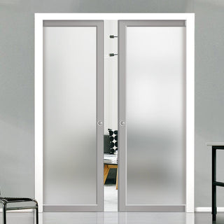 Image: Handmade Eco-Urban® Baltimore 1 Pane Double Evokit Pocket Door DD6301SG - Frosted Glass - Colour & Size Options