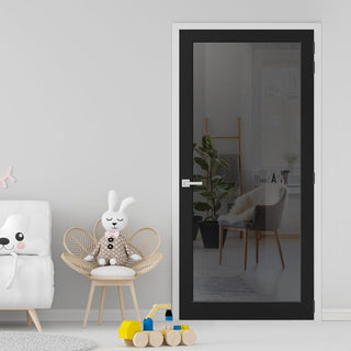 Image: Baltimore 1 Pane Solid Wood Internal Door UK Made DD6301SG - Tinted Glass - Eco-Urban® Shadow Black Premium Primed