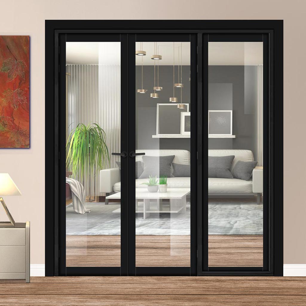 Urban Ultimate® Room Divider Baltimore 1 Pane Door Pair DD6301C with Matching Side - Clear Glass - Colour & Height Options