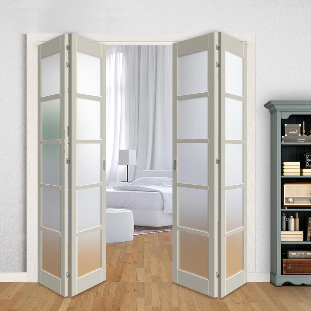 Four Folding Door & Frame Kit - Eco-Urban® Bedford 5 Pane DD6205F 2+2 - Frosted Glass - Colour & Size Options