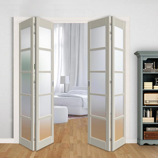 Image: Four Folding Door & Frame Kit - Eco-Urban® Bedford 5 Pane DD6205F 2+2 - Frosted Glass - Colour & Size Options