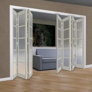 Image: Seven Folding Door & Frame Kit - Eco-Urban® Bedford 5 Pane DD6205F 4+3 - Frosted Glass - Colour & Size Options
