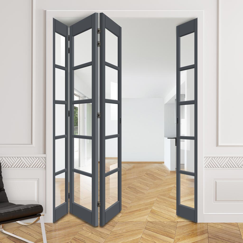 Four Folding Door & Frame Kit - Eco-Urban® Bedford 5 Pane DD6205C 3+1 - Clear Glass - Colour & Size Options