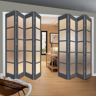Image: Eight Folding Door & Frame Kit - Eco-Urban® Bedford 5 Pane DD6205F 4+4 - Frosted Glass - Colour & Size Options