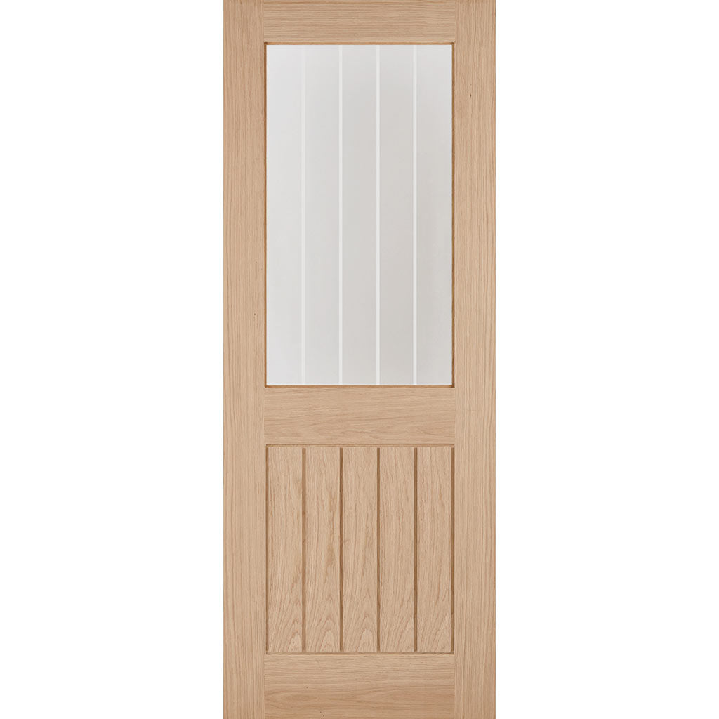 Four Folding Doors & Frame Kit - Belize Oak 2+2 - Silkscreen Etched Clear Glass - Unfinished