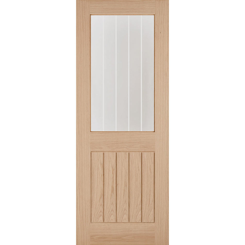 Belize Oak Door Pair - Silkscreen Etched Clear Glass