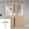 Saturn Tubular Stainless Steel Sliding Track & Belize Oak Double Door - Silkscreen Etched Glass - Prefinished