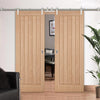 Saturn Tubular Stainless Steel Sliding Track & Belize Oak Double Door - Unfinished