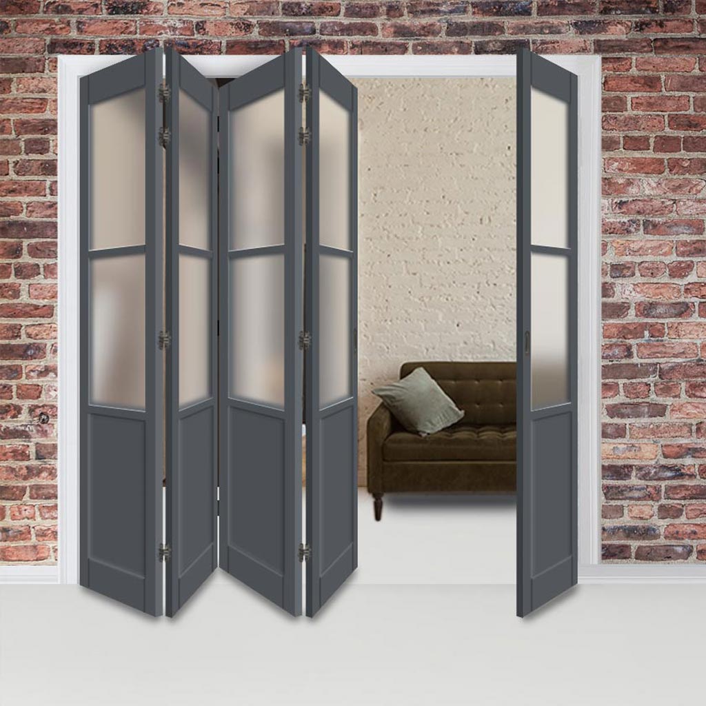 Five Folding Door & Frame Kit - Eco-Urban® Berkley 2 Pane 1 Panel DD6206F 4+1 - Frosted Glass - Colour & Size Options