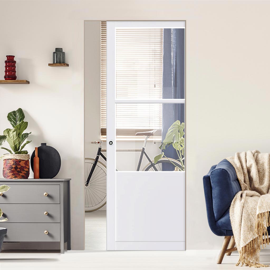 Handmade Eco-Urban® Berkley 2 Pane 1 Panel Single Absolute Evokit Pocket Door DD6309G - Clear Glass - Colour & Size Options