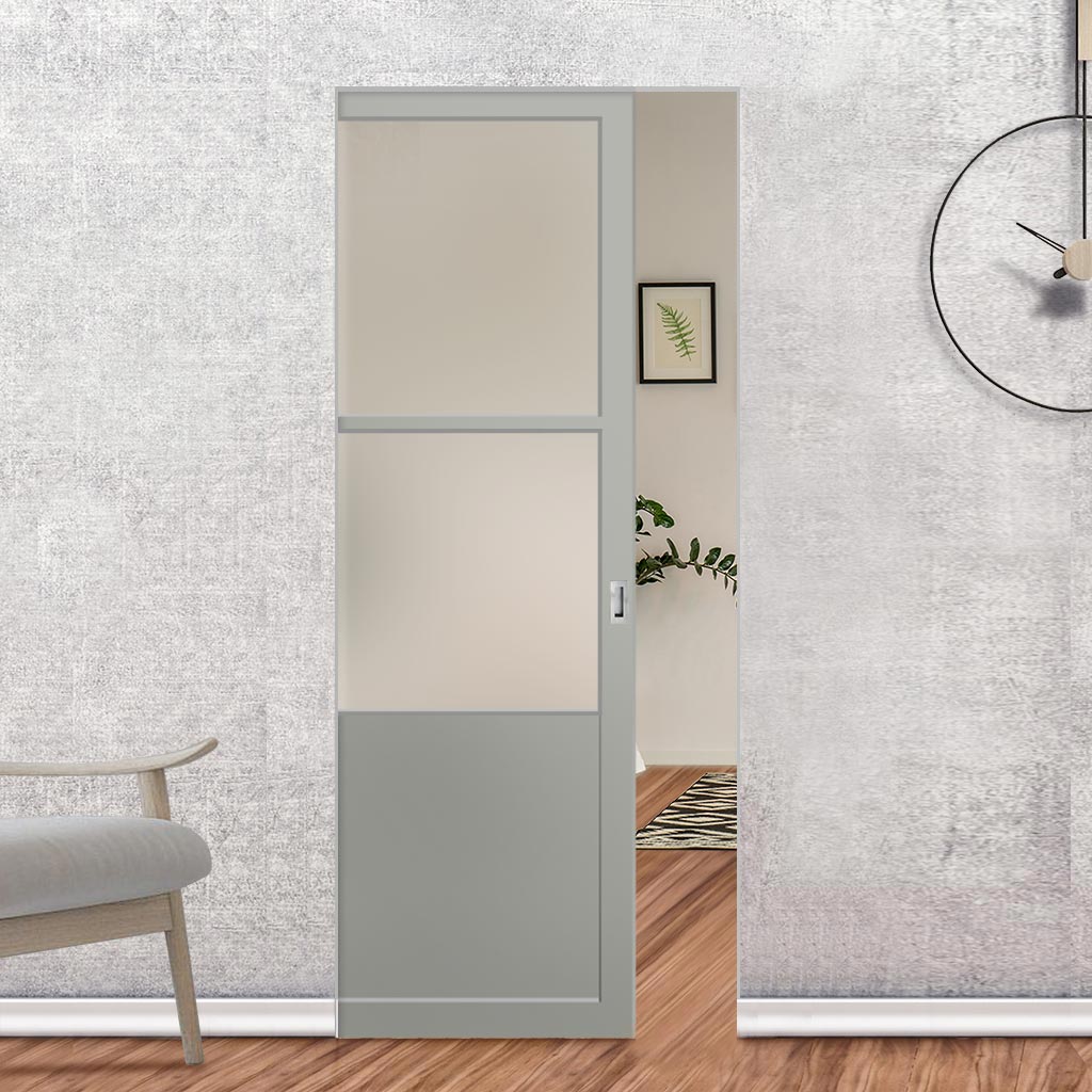 Handmade Eco-Urban® Berkley 2 Pane 1 Panel Single Absolute Evokit Pocket Door DD6309SG - Frosted Glass - Colour & Size Options