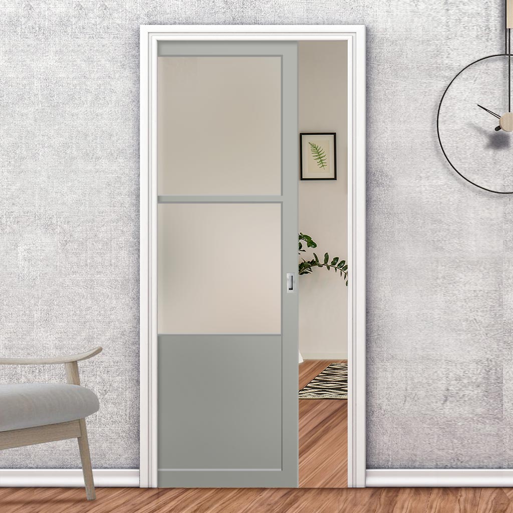 Handmade Eco-Urban® Berkley 2 Pane 1 Panel Single Evokit Pocket Door DD6309SG - Frosted Glass - Colour & Size Options