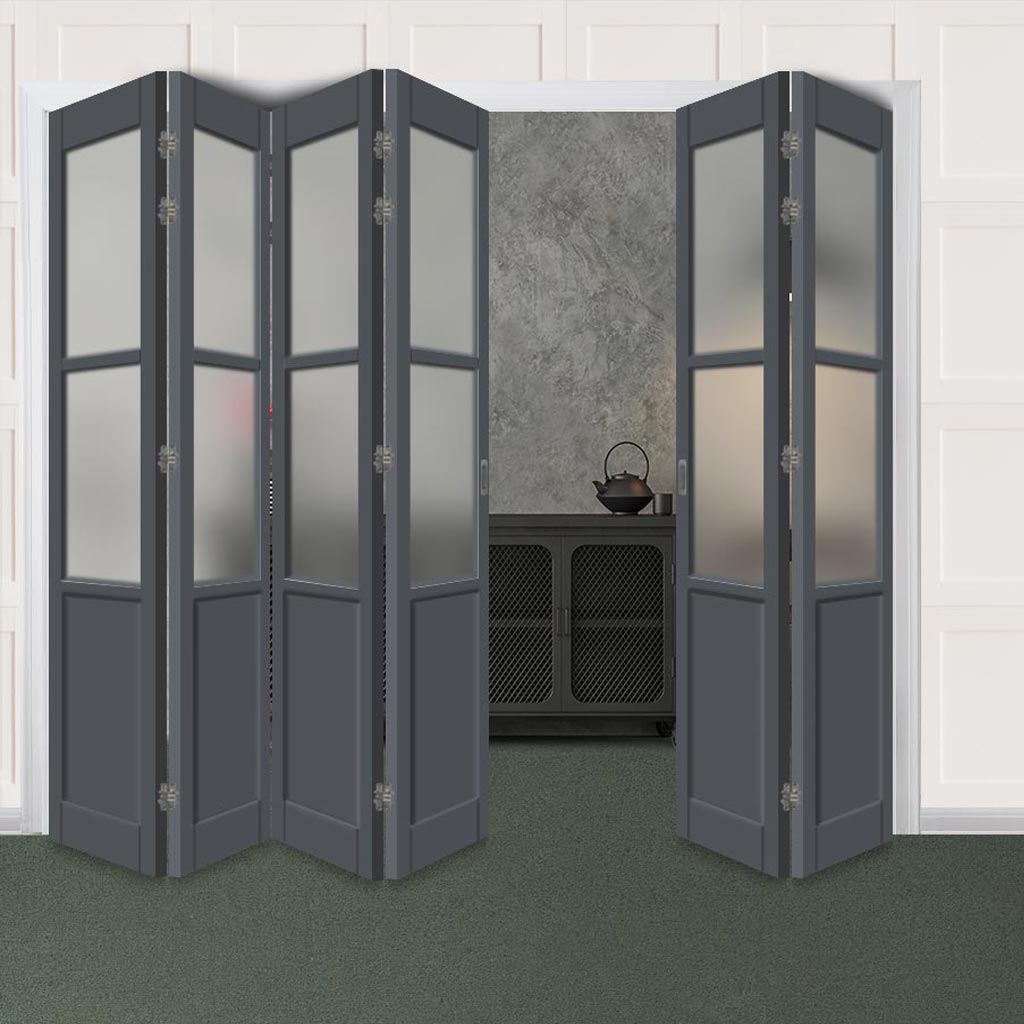 Six Folding Door & Frame Kit - Eco-Urban® Berkley 2 Pane 1 Panel DD6206F 4+2 - Frosted Glass - Colour & Size Options
