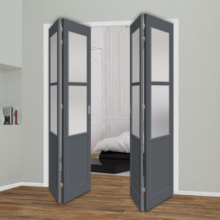 Image: Four Folding Door & Frame Kit - Eco-Urban® Berkley 2 Pane 1 Panel DD6206F 2+2 - Frosted Glass - Colour & Size Options
