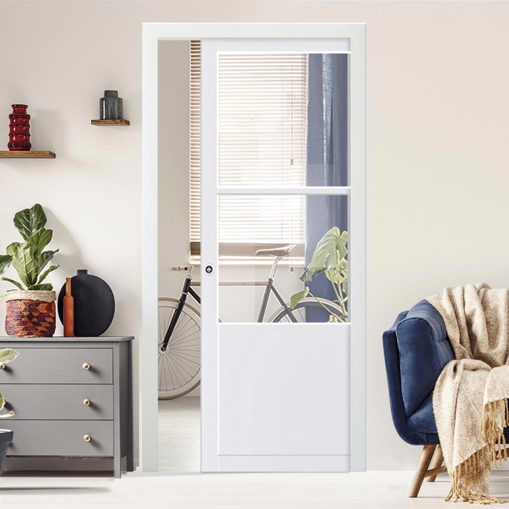 Bespoke Handmade Eco-Urban® Berkley 2 Pane 1 Panel Single Evokit Pocket Door DD6309G - Clear Glass - Colour Options