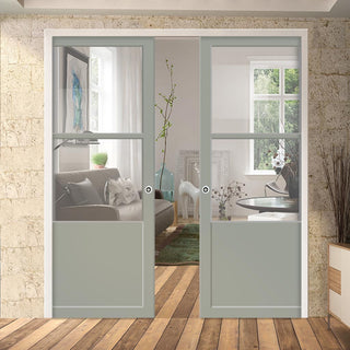Image: Bespoke Handmade Eco-Urban® Berkley 2 Pane 1 Panel Double Evokit Pocket Door DD6309G - Clear Glass - Colour Options