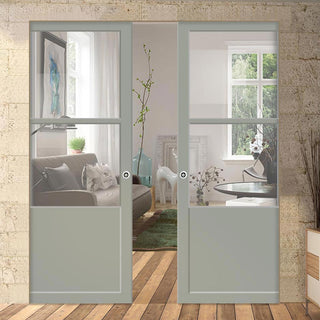 Image: Handmade Eco-Urban® Berkley 2 Pane 1 Panel Double Absolute Evokit Pocket Door DD6309G - Clear Glass - Colour & Size Options