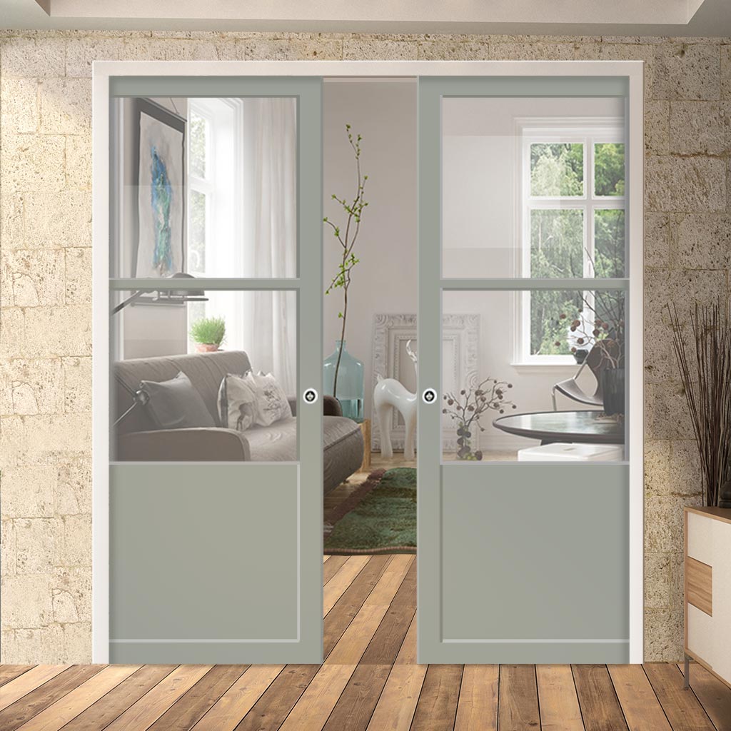 Handmade Eco-Urban® Berkley 2 Pane 1 Panel Double Evokit Pocket Door DD6309G - Clear Glass - Colour & Size Options