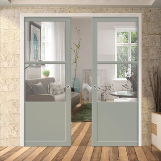 Image: Handmade Eco-Urban® Berkley 2 Pane 1 Panel Double Evokit Pocket Door DD6309G - Clear Glass - Colour & Size Options