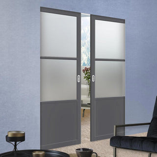 Image: Handmade Eco-Urban® Berkley 2 Pane 1 Panel Double Absolute Evokit Pocket Door DD6309SG - Frosted Glass - Colour & Size Options