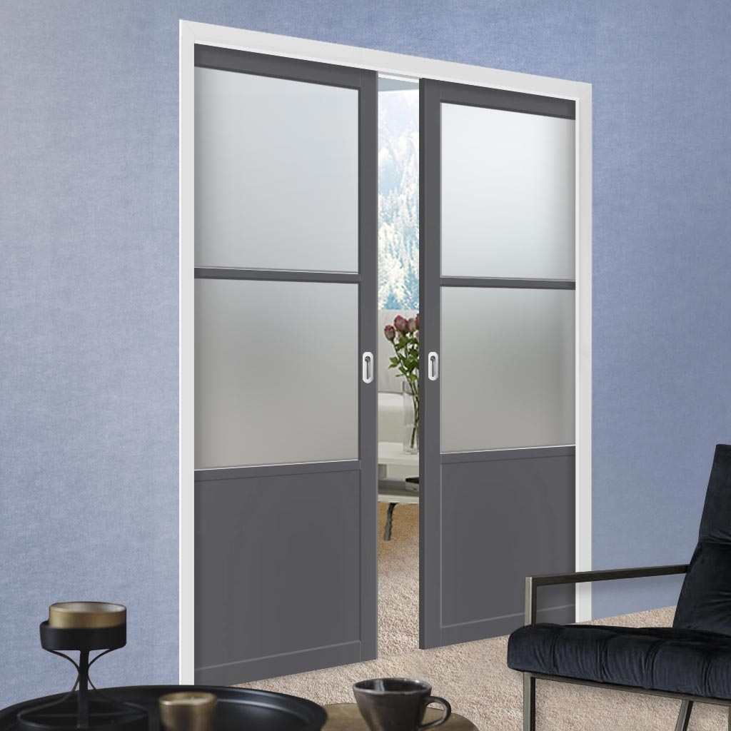 Handmade Eco-Urban® Berkley 2 Pane 1 Panel Double Evokit Pocket Door DD6309SG - Frosted Glass - Colour & Size Options