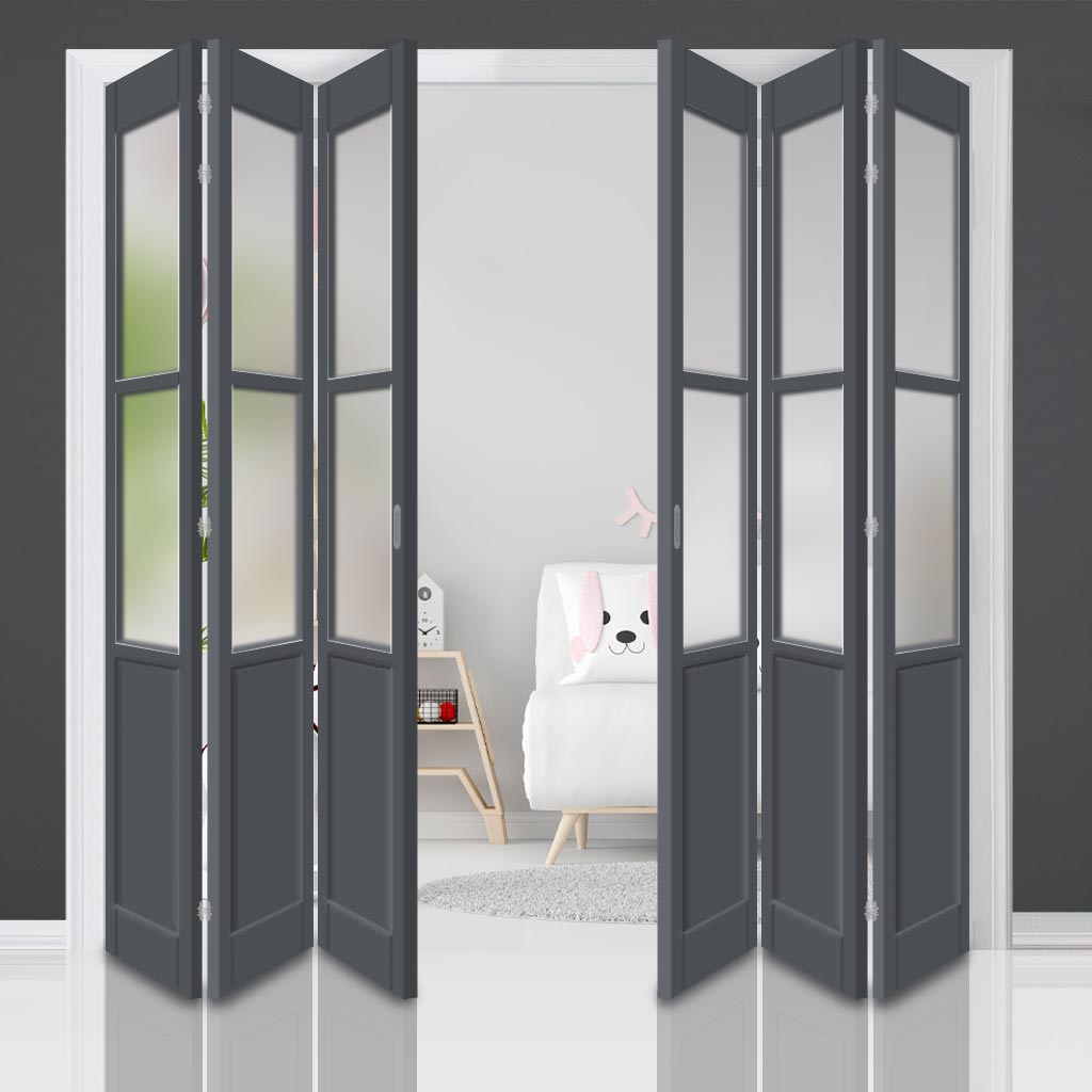 Six Folding Door & Frame Kit - Eco-Urban® Berkley 2 Pane 1 Panel DD6206F 3+3 - Frosted Glass - Colour & Size Options