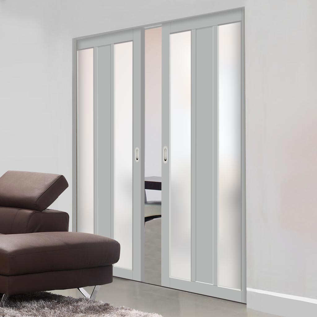 Bespoke Handmade Eco-Urban® Avenue 2 Pane 1 Panel Double Absolute Evokit Pocket Door DD6410SG Frosted Glass - Colour Options