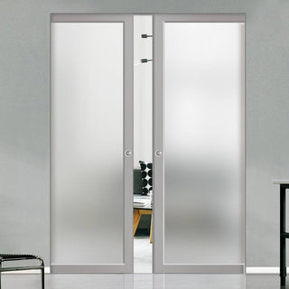 Image: Bespoke Handmade Eco-Urban® Baltimore 1 Pane Double Absolute Evokit Pocket Door DD6301SG - Frosted Glass - Colour Options