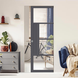 Image: Bespoke Handmade Eco-Urban® Boston 4 Pane Single Absolute Evokit Pocket Door DD6311G - Clear Glass - Colour Options