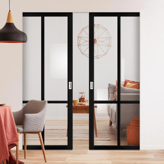 Image: Bespoke Handmade Eco-Urban® Bronx 4 Pane Double Absolute Evokit Pocket Door DD6315G - Clear Glass - Colour Options