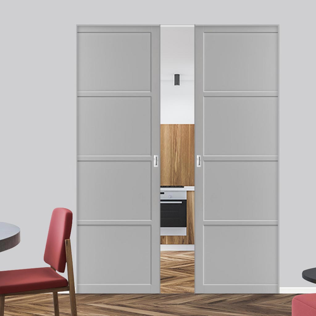 Bespoke Handmade Eco-Urban® Brooklyn 4 Panel Double Absolute Evokit Pocket Door DD6307 - Colour Options