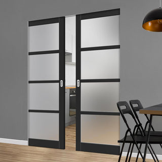 Image: Bespoke Handmade Eco-Urban® Brooklyn 4 Pane Double Absolute Evokit Pocket Door DD6308SG - Frosted Glass - Colour Options