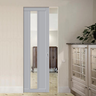 Image: Bespoke Handmade Eco-Urban® Cornwall 1 Pane 2 Panel Single Absolute Evokit Pocket Door DD6404G Clear Glass - Colour Options