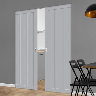 Image: Bespoke Handmade Eco-Urban® Cornwall 3 Panel Double Absolute Evokit Pocket Door DD6404 - Colour Options