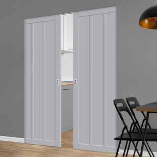 Image: Bespoke Handmade Eco-Urban® Cornwall 3 Panel Double Absolute Evokit Pocket Door DD6404 - Colour Options