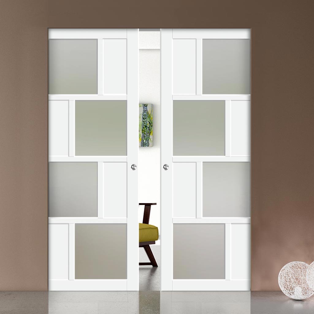 Bespoke Handmade Eco-Urban® Cusco 4 Pane 4 Panel Double Absolute Evokit Pocket Door DD6416SG Frosted Glass - Colour Options